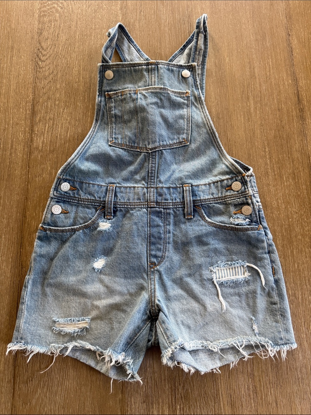 Old Navy Distressed Denim Short Overalls - Light Blue